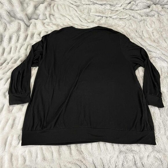 Tunic Top Womens 24W Plus Black Long Sleeve Graphic Good Vibes Rainbow Boho Chic - Picture 2 of 6